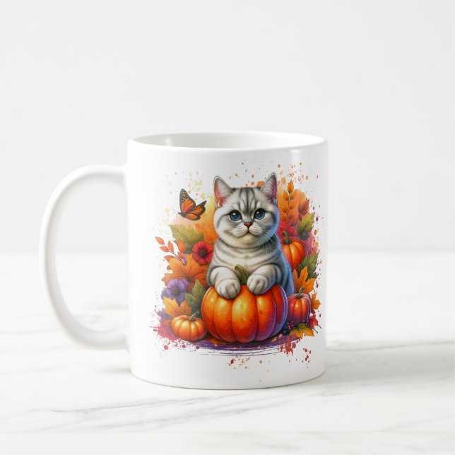 Caneca De Café Gato de Shorthair britânico com Abóbora (Esquerda)