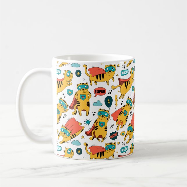 Caneca De Café Gato de Super Herói Engraçado (Esquerda)