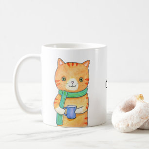 Caneca De Café Gato de Tabby Laranja com Nome Personalizado Engra