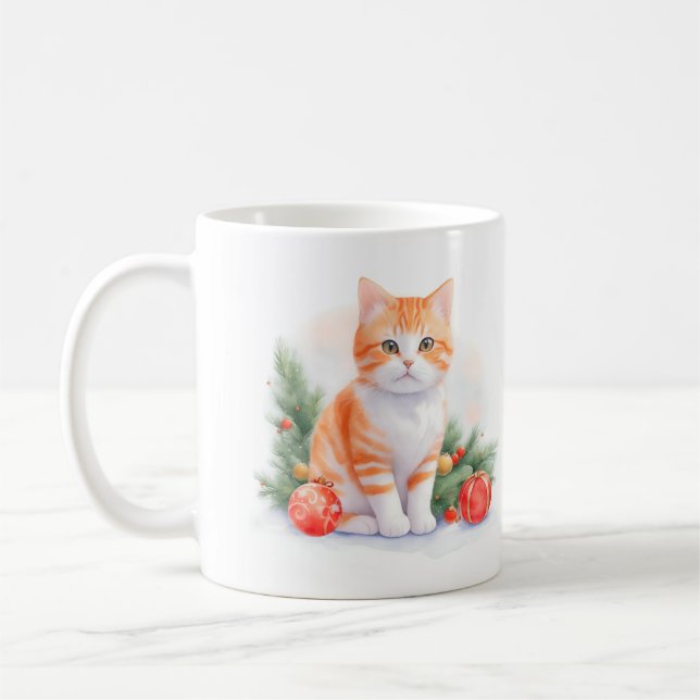 Caneca De Café Gato de Tabelas de Natal de Aquarela (Esquerda)