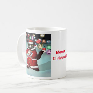 Caneca De Café Gato de Tuxedo Bonito das Luzes de Natal