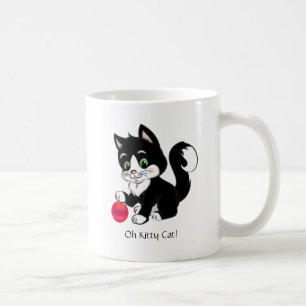Caneca De Café Gato de tuxedo branco, preto, bonito e bola vermel