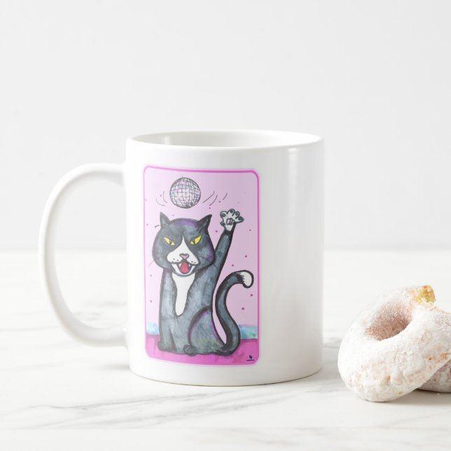Caneca De Café Gato Desenho Animado Bola de Discoteca Dançante Ar (Com Donut)