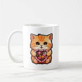Caneca De Café Gato dia de os namorados: Gatinho bonito com coraç