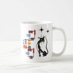 Caneca De Café Gato Divertido Retro Kitty Quadrados Meados do Séc