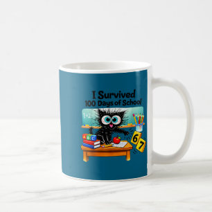 Caneca De Café Gato divertido sobreviveu 100 dias na escola