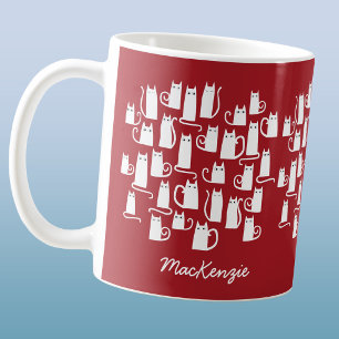 Caneca De Café Gato Divertido Vermelho Branco