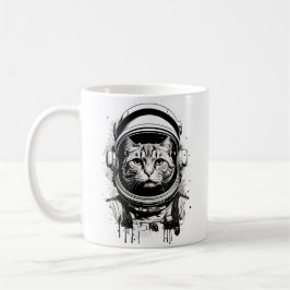 Caneca De Café Gato do Astronauta Negro e Branco