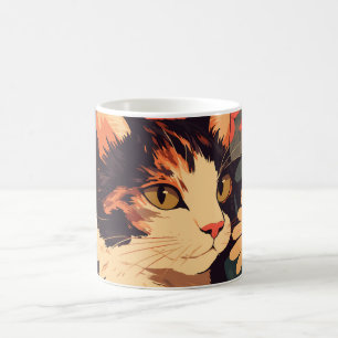 Caneca De Café Gato do Calico Elegante no Jardim Floral