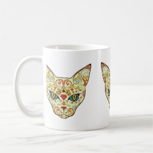 Caneca De Café Gato do crânio do açúcar - design do tatuagem