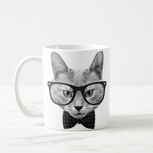 Caneca De Café Gato do hipster do vintage (Esquerda)