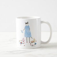 Gato do tea party em um vestido do caminhante de