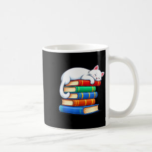 Caneca De Café Gato dormindo e livros fofos engraçados aconchegan