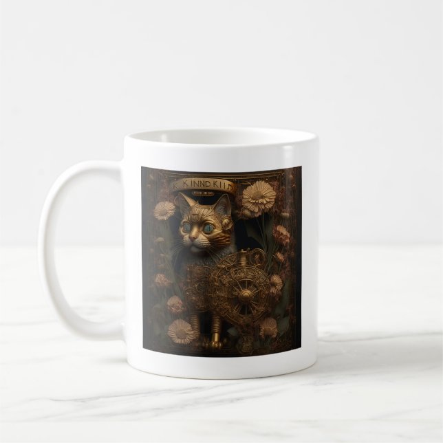 Caneca De Café Gato Dourado Gótico Steampunk (Esquerda)