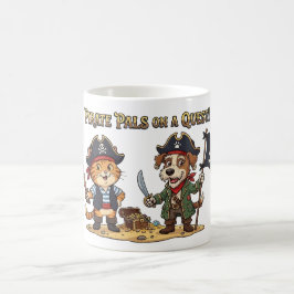 Caneca De Café Gato e Cachorro Pirata Fofos em Busca de Tesouro