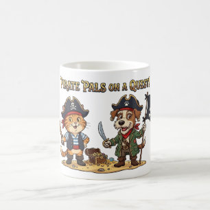 Caneca De Café Gato e Cachorro Pirata Fofos em Busca de Tesouro