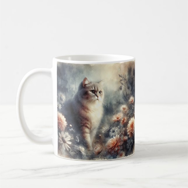 Caneca De Café Gato e Floral de Aquarela - O Amor da Mãe (Esquerda)