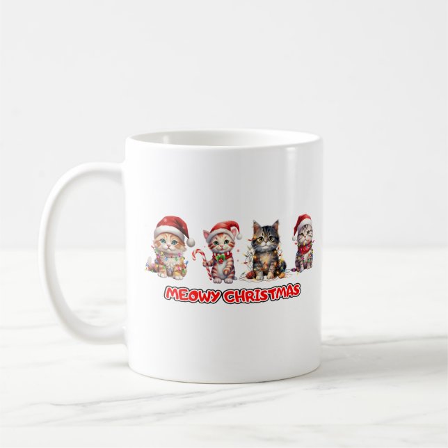 Caneca De Café Gato e Luzes de Natal Feliz Natal (Esquerda)