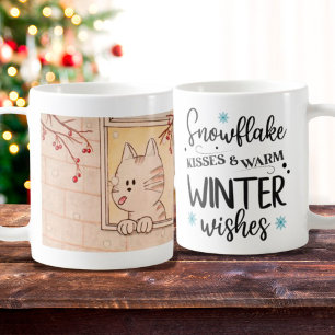 Caneca De Café Gato e Snowflake Mug, Feriado de inverno