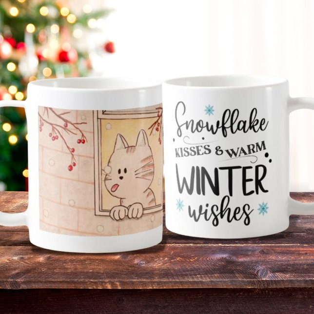 Caneca De Café Gato e Snowflake Mug, Feriado de inverno (Criador carregado)