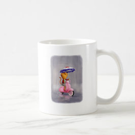 Caneca De Café Gato elegante do gatinho no patinete cor-de-rosa