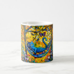 Caneca De Café Gato em Rede debaixo da Árvore