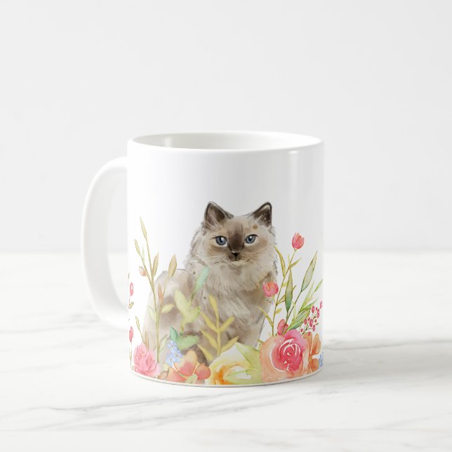Caneca De Café Gato em um Jardim de Flores Selvagens (Frente Esquerda)