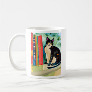 Caneca De Café Gato Em Uma Loja De Livrarias