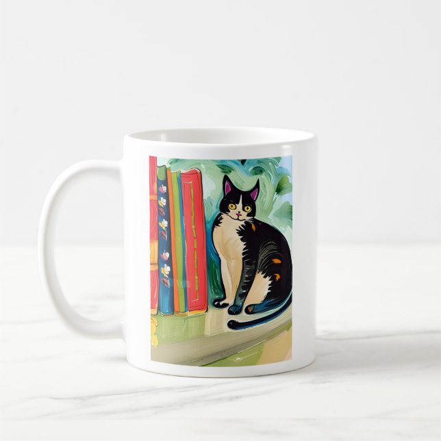 Caneca De Café Gato Em Uma Loja De Livrarias (Esquerda)