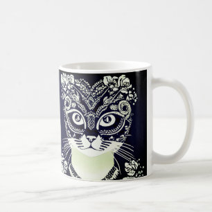 Caneca De Café Gato em uma Máscara Mardi Branca e Preta