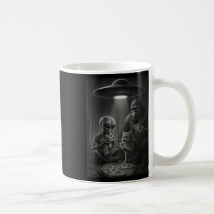 Caneca De Café Gato Engraçado Com Alienígena E Pizza De Comida De