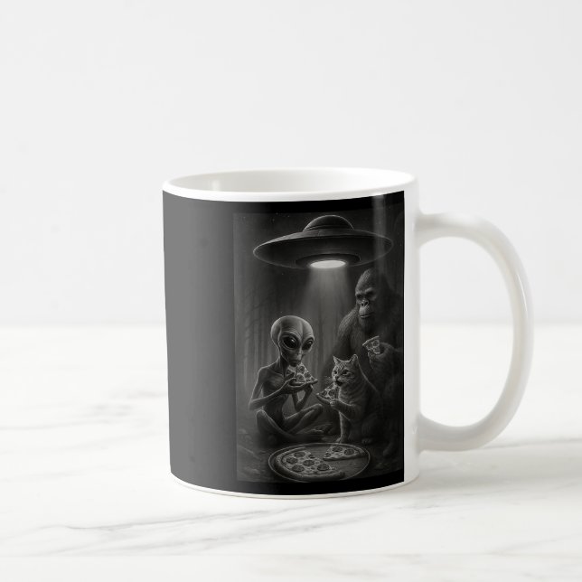 Caneca De Café Gato Engraçado Com Alienígena E Pizza De Comida De (Direita)