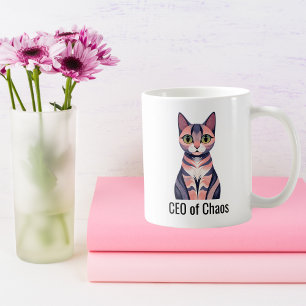 Caneca De Café Gato engraçado de aniversário "CEO do Caos" Cat Mã