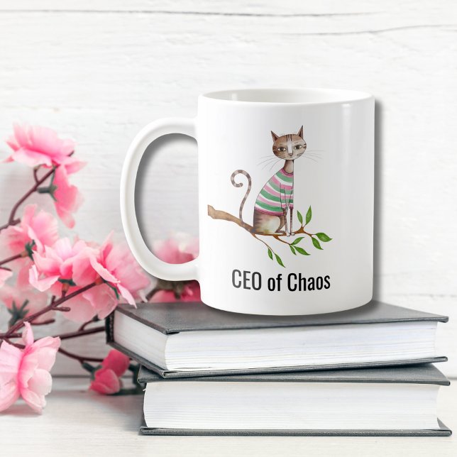 Caneca De Café Gato engraçado de aniversário "CEO do Caos" Cat Mã (Criador carregado)