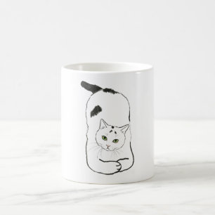 Caneca De Café Gato engraçado de ioga esticado preto e branco