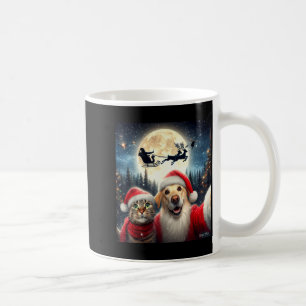 Caneca De Café Gato Engraçado E Cachorro Selfie Com Papai Noel Na