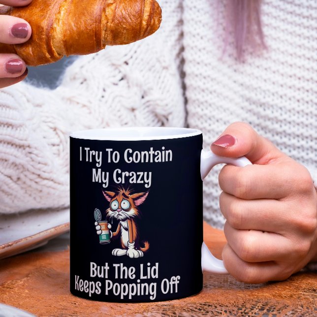 Caneca De Café Gato Engraçado Eu Tento Conter Minha Louca Mas (Criador carregado)