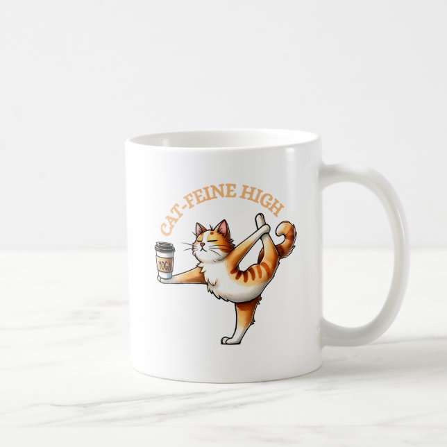 Caneca De Café Gato Engraçado Fazendo Yoga Pose (Direita)