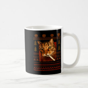 Caneca De Café Gato Engraçado Fumando Meme Natal Feio Para Homens