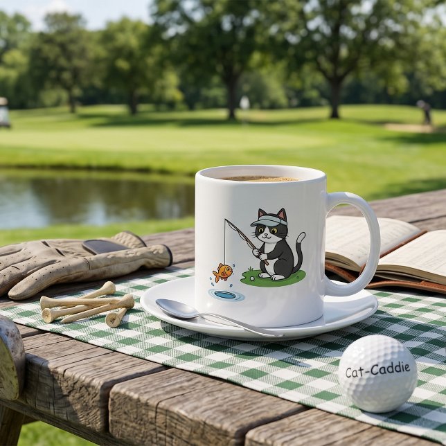 Caneca De Café Gato Engraçado Jogador de Golfe Pescando Obstáculo (Criador carregado)