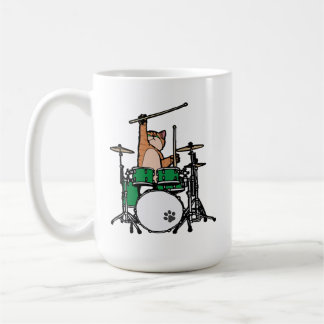 Caneca De Café Gato Engraçado Jogando Tambores, Baterista De Gato