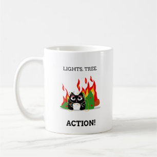 Caneca De Café Gato Engraçado - Luzes. Árvore. Ação! Natal