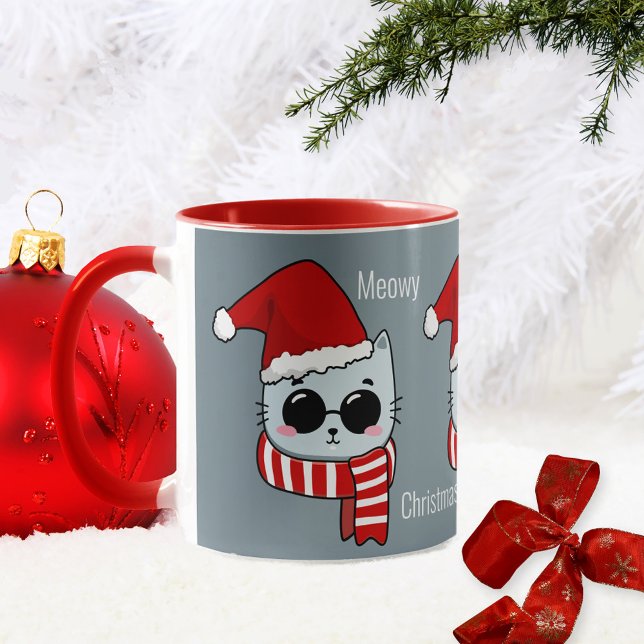 Caneca De Café Gato Engraçado Moguete de Natal (Criador carregado)