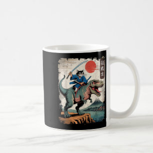 Caneca De Café Gato engraçado montando t rex arte japonesa ukiyo-