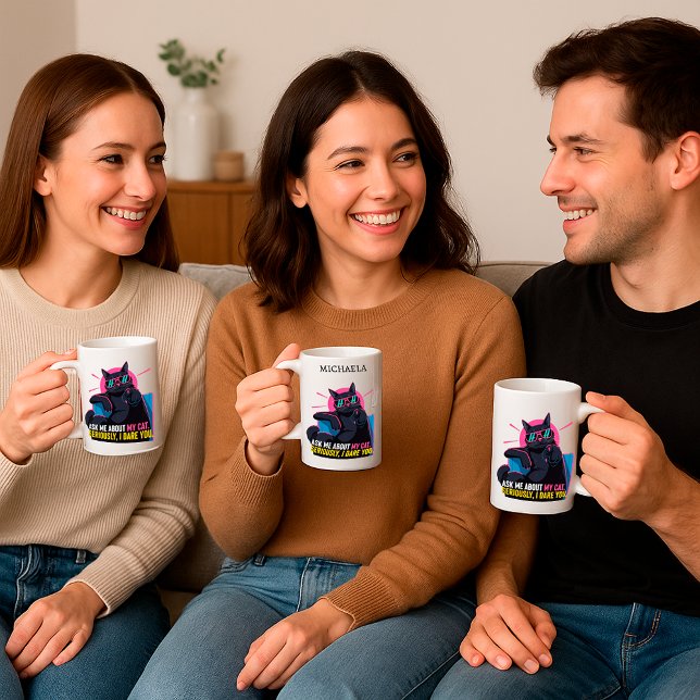Caneca De Café Gato Engraçado - Pergunte-Me Sobre A Minha Cotação (Criador carregado)