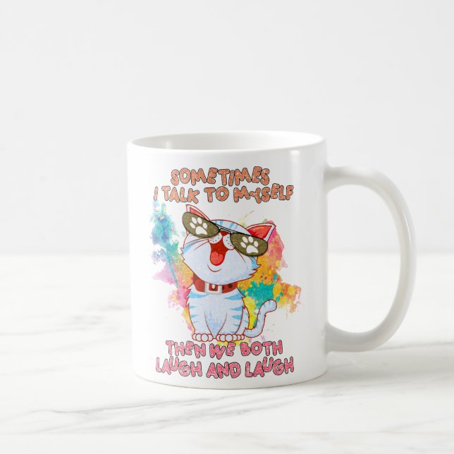 Caneca De Café Gato Engraçado | Por Vezes Falo Comigo Próprio (Direita)