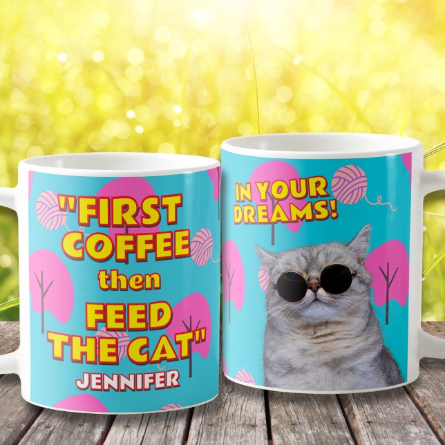 Caneca De Café Gato Engraçado Presente Da Mãe - Nome E Foto Perso (Criador carregado)