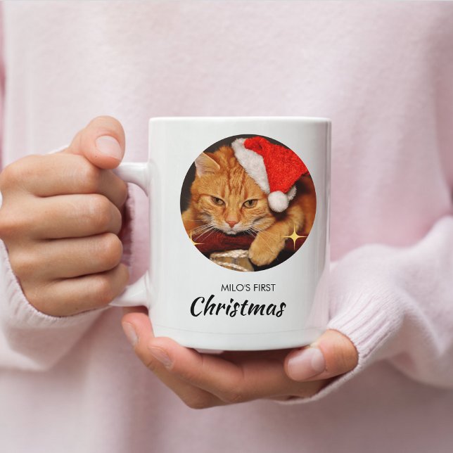 Caneca De Café Gato Engraçado Primeiro Natal Personalizado Foto d (Criador carregado)