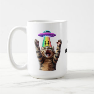 Caneca De Café Gato Engraçado Selfie Alien OVNI Hilário Personali
