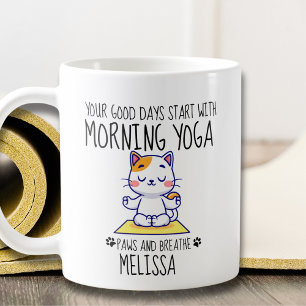 Caneca De Café Gato Engraçado Yoga Bons Dias Começa Com Yoga